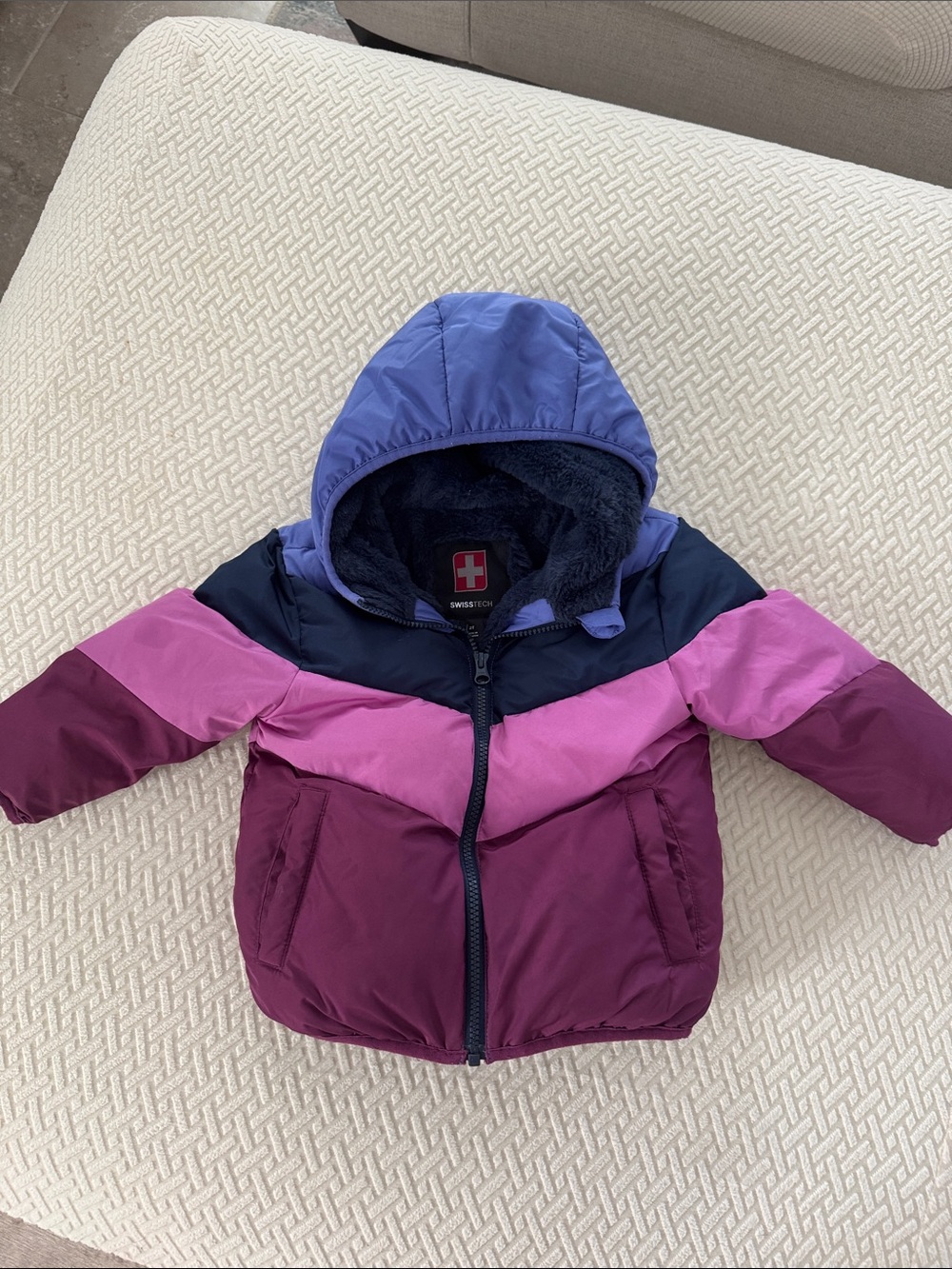 Swiss Tech Colorblock Toddler Puffer Jacket - Purple, Pink & Navy